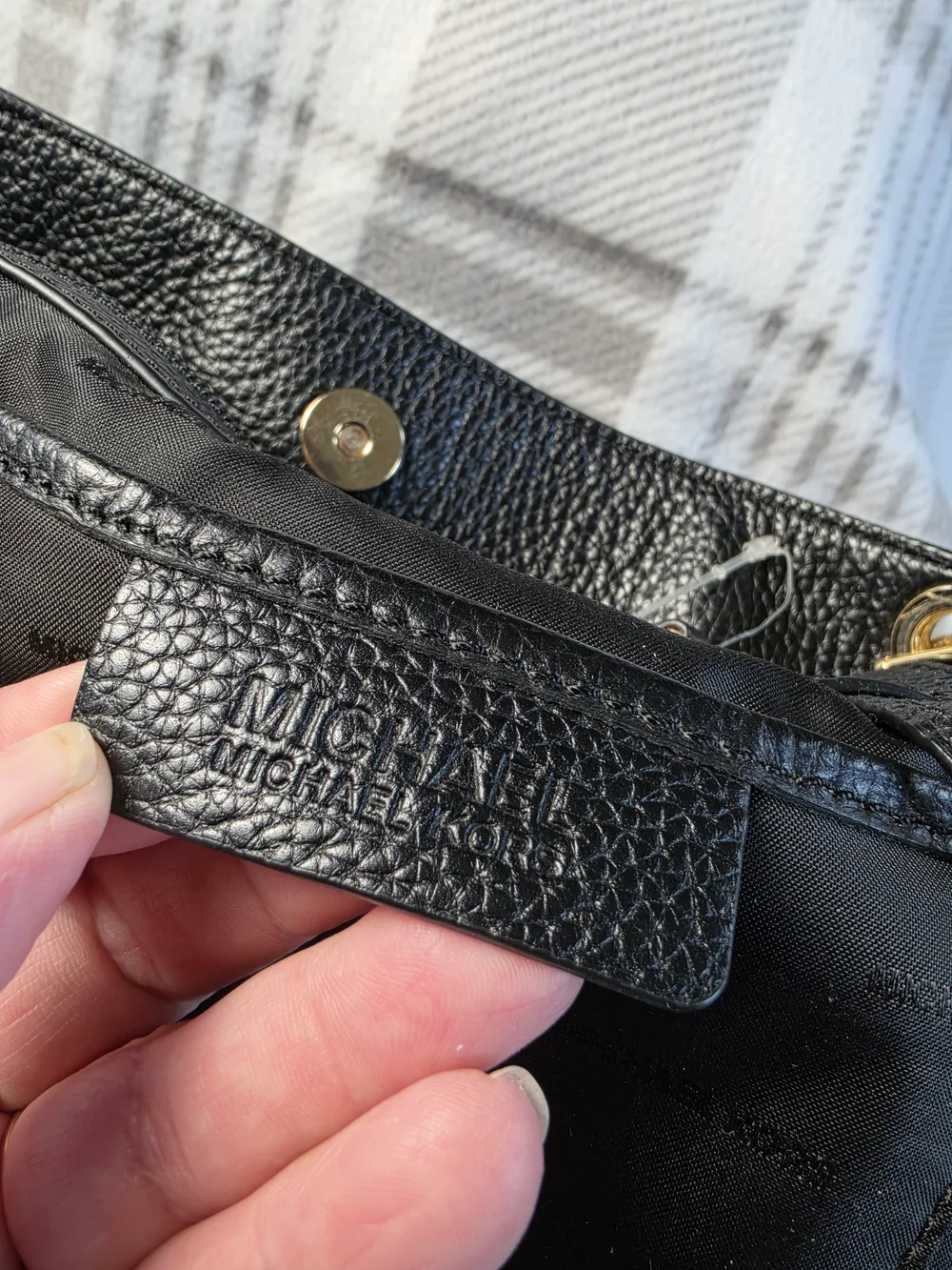 Michael Kors Black Pebbled Leather Shoulder Bag with Gold Accents